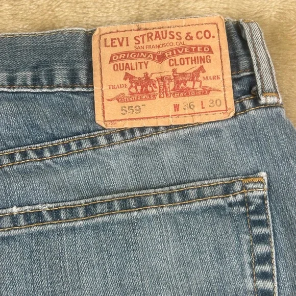 Levis 559 Mens Relaxed Straight Fit Jeans 36x30 Medium Wash Blue Cotton Denim - Picture 8 of 9
